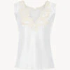 Top En Satin De Soie Blanc Avec Broderie En Guipure «frastaglio»-Lingerie De Nuit En Soie-MAISON