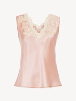 Top En Satin De Soie Rose Avec Broderie En Guipure «frastaglio»-Lingerie De Nuit En Soie-MAISON