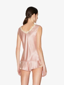 Top En Satin De Soie Rose Avec Broderie En Guipure «frastaglio»-Lingerie De Nuit En Soie-MAISON -Mode Lingerie Boutique CFILPDN046480 RAW044 2 60281 87845.1654868120