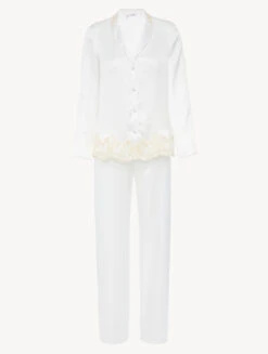 Pyjama En Soie Blanche Rehaussée D’une Broderie En Guipure «frastaglio»-Lingerie De Nuit En Soie-MAISON