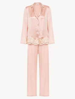 Pyjama En Soie Rose Rehaussée D’une Broderie En Guipure «frastaglio»-Lingerie De Nuit En Soie-MAISON