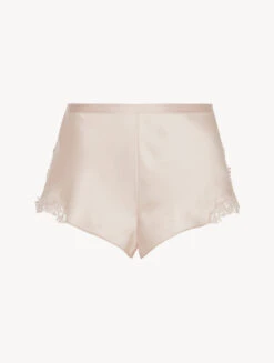 Culotte En Soie Beige Rosé Avec Frastaglio En Macramé-Lingerie De Nuit En Soie-PETIT MACRAME