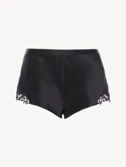 Culotte En Soie Noire Avec Frastaglio En Macramé-Lingerie De Nuit En Soie-PETIT MACRAME