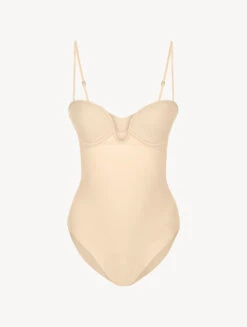 Body Couleur Café Crème Avec Soutien-gorge à Armature Ultra-plongeant Et Ampliforme-Shapewear-SECOND SKIN