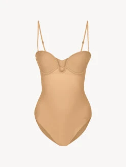 Body Couleur Café Amaretto Avec Soutien-gorge à Armature Ultra-plongeant Et Ampliforme-Shapewear-SECOND SKIN