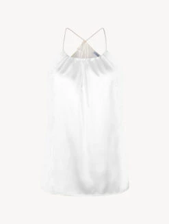 Débardeur En Soie Blanc Cassé Avec Fermeture Autour Du Cou Et Finitions En Dentelle Leavers-Lingerie De Nuit En Soie-EXOTIQUE