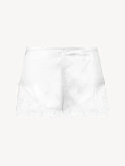 Short De Pyjama En Soie Blanc Cassé Avec Finitions En Dentelle Leavers-Lingerie De Nuit En Soie-EXOTIQUE