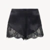 Short De Pyjama En Soie Noir Avec Finitions En Dentelle Leavers-Lingerie De Nuit En Soie-EXOTIQUE
