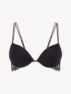 Soutien-gorge Push-up Ampliforme Noir Avec Finitions En Dentelle Leavers-Rembourré-EXOTIQUE