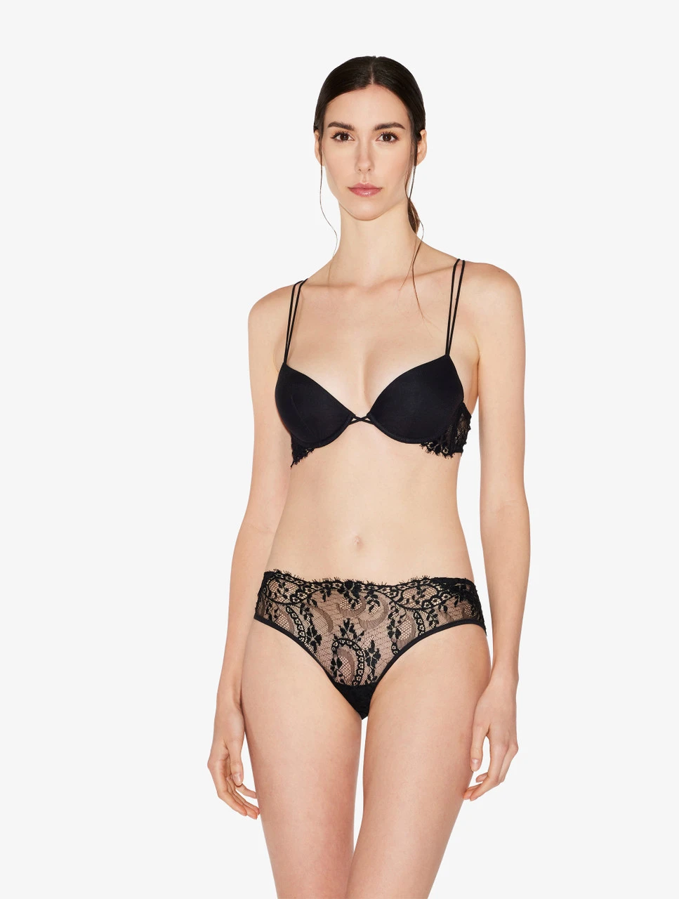 Soutien-gorge Push-up Ampliforme Noir Avec Finitions En Dentelle Leavers-Rembourré-EXOTIQUE 2 Soutien-gorge Push-up Ampliforme Noir Avec Finitions En Dentelle Leavers-Rembourré-EXOTIQUE – Image 2