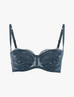 Soutien-gorge Bandeau En Dentelle Bleu Foncé-Rembourré-BRIGITTA
