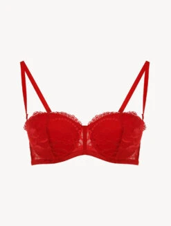 Soutien-gorge Bandeau En Dentelle Rouge-Rembourré-BRIGITTA
