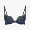 Soutien-gorge Push-up En Soie Bleue Rehaussée D’une Broderie En Guipure «frastaglio» Ivoire-Rembourré-MAISON