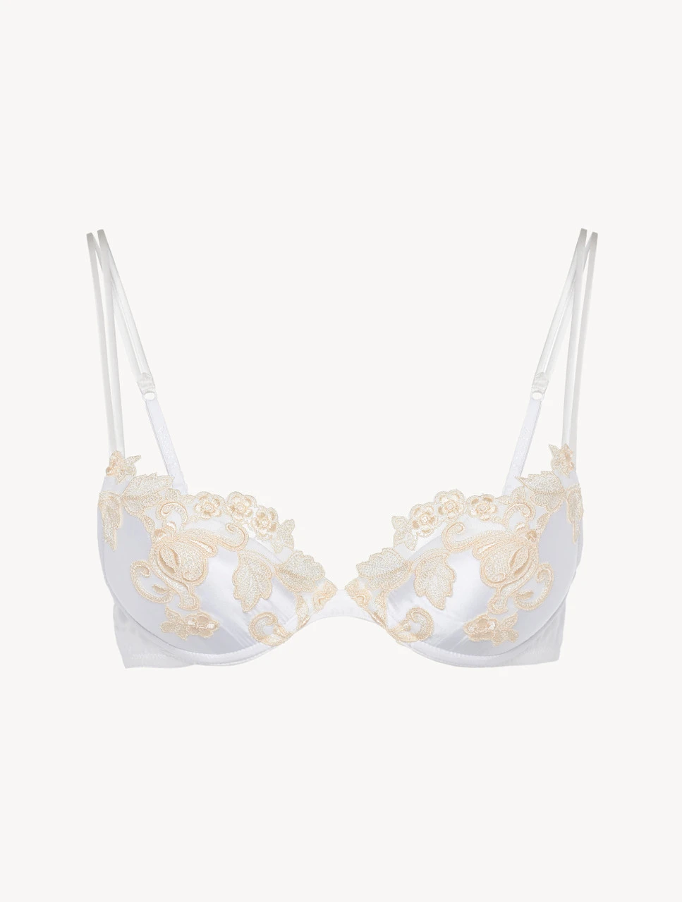Soutien-gorge Push-up En Soie Blanche Rehaussée D’une Broderie En Guipure «frastaglio» Ivoire-Rembourré-MAISON 1 Soutien-gorge Push-up En Soie Blanche Rehaussée D’une Broderie En Guipure «frastaglio» Ivoire-Rembourré-MAISON