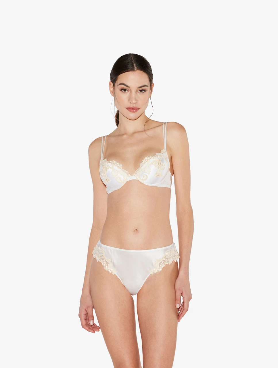 Soutien-gorge Push-up En Soie Blanche Rehaussée D’une Broderie En Guipure «frastaglio» Ivoire-Rembourré-MAISON 2 Soutien-gorge Push-up En Soie Blanche Rehaussée D’une Broderie En Guipure «frastaglio» Ivoire-Rembourré-MAISON – Image 2
