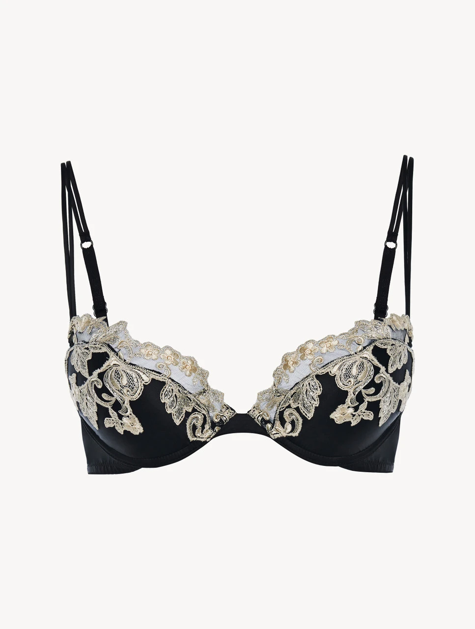Soutien-gorge Push-up En Soie Noire Rehaussée D’une Broderie En Guipure «frastaglio» Ivoire-Rembourré-MAISON 1 Soutien-gorge Push-up En Soie Noire Rehaussée D’une Broderie En Guipure «frastaglio» Ivoire-Rembourré-MAISON