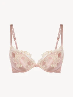 Soutien-gorge Push-up En Soie Rose Rehaussée D’une Broderie En Guipure «frastaglio» Ivoire-Rembourré-MAISON