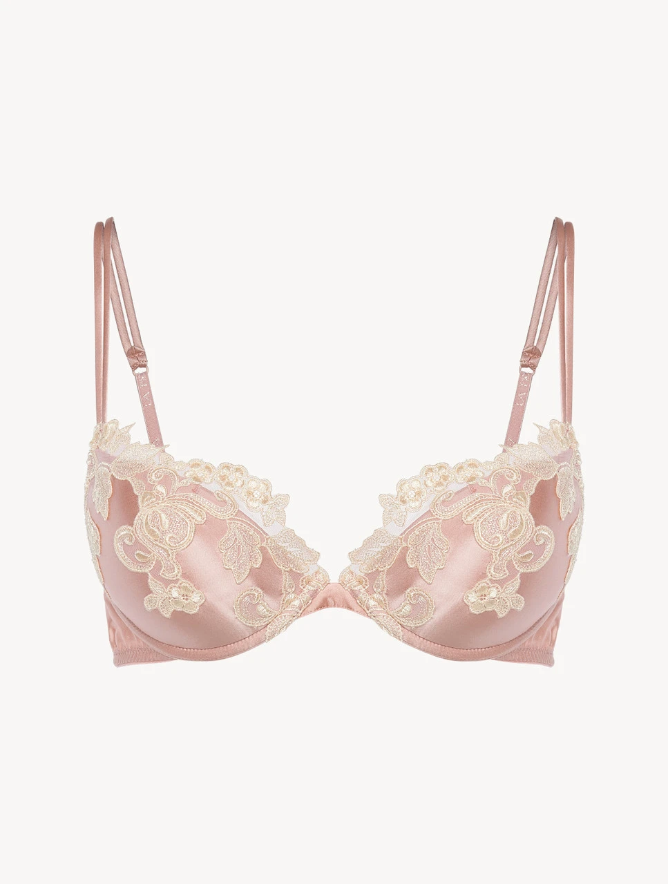 Soutien-gorge Push-up En Soie Rose Rehaussée D’une Broderie En Guipure «frastaglio» Ivoire-Rembourré-MAISON 1 Soutien-gorge Push-up En Soie Rose Rehaussée D’une Broderie En Guipure «frastaglio» Ivoire-Rembourré-MAISON