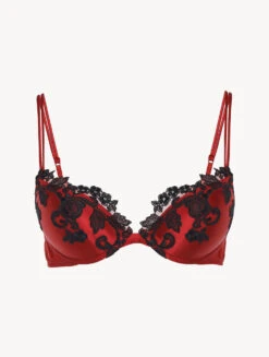 Soutien-gorge Push-up En Soie Rouge Rehaussée D’une Broderie En Guipure «frastaglio» Ivoire-Rembourré-MAISON