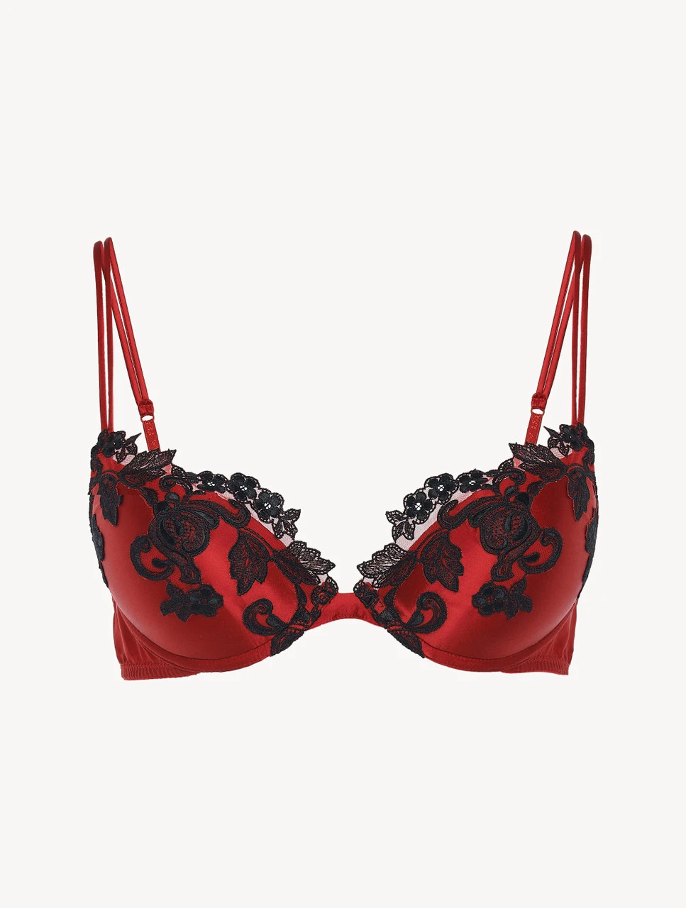 Soutien-gorge Push-up En Soie Rouge Rehaussée D’une Broderie En Guipure «frastaglio» Ivoire-Rembourré-MAISON 1 Soutien-gorge Push-up En Soie Rouge Rehaussée D’une Broderie En Guipure «frastaglio» Ivoire-Rembourré-MAISON