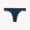 Slip Brésilien En Soie Bleu Foncé Rehaussée D’une Broderie De Guipure «frastaglio» Gris Foncé-Tanga-MAISON