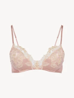 Soutien-gorge Triangle En Soie Rose Rehaussée D’une Broderie En Guipure «frastaglio» Ivoire-Triangle-MAISON