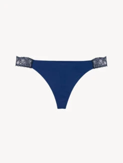 String Bleu Foncé Et Noir Avec Dentelle-String-LACY TOUCH