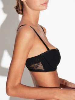 Soutien-gorge Bandeau De Couleur Onyx Avec Tulle Brodé-Rembourré-MIDNIGHT BOTANICA -Mode Lingerie Boutique CFIPLM005569 MUW210 4 97646 01536.1667580663