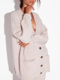 Cardigan En Laine D'alpaga Mélangée De Couleur Rose Poudré-Loungewear-FLUFFY COCOON -Mode Lingerie Boutique CFIPLM0056190 MUW040 5 30058 76600.1665507281