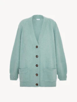 Cardigan En Laine D'alpaga Mélangée De Couleur Vert Amande-Loungewear-FLUFFY COCOON