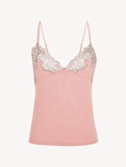 Débardeur Côtelé En Cachemire Mélangé Dans La Nuance Blush Clay Rehaussé De Guipure « frastaglio »-Pyjamas-ANGEL KISS