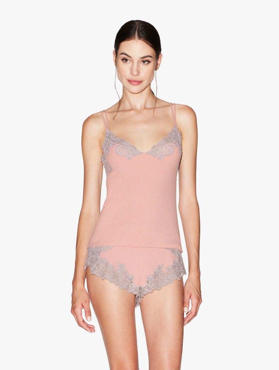 Débardeur Côtelé En Cachemire Mélangé Dans La Nuance Blush Clay Rehaussé De Guipure « frastaglio »-Pyjamas-ANGEL KISS 2 Débardeur Côtelé En Cachemire Mélangé Dans La Nuance Blush Clay Rehaussé De Guipure « frastaglio »-Pyjamas-ANGEL KISS – Image 2