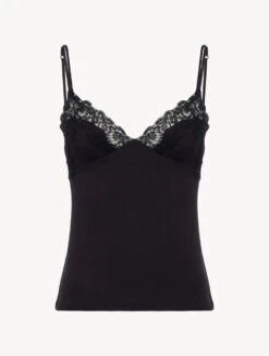 Débardeur Côtelé En Cachemire Mélangé Dans La Nuance Onyx Rehaussé De Guipure « frastaglio »-Pyjamas-ANGEL KISS