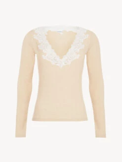 Maille Côtelée à Manches Longues En Cachemire Mélangé Dans La Nuance Halo Rehaussée De Guipure « frastaglio »-Pyjamas-ANGEL KISS