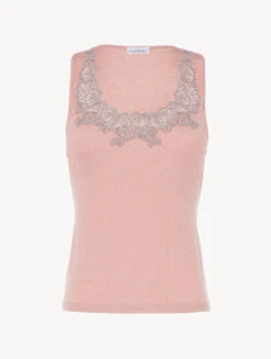 Débardeur Côtelé à Bretelles Larges En Cachemire Mélangé Dans La Nuance Blush Clay Rehaussé De Guipure « frastaglio »-Pyjamas-ANGEL KISS