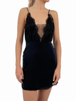Slip Dress Courte En Soie Avec Dentelle Leavers-Lingerie De Nuit En Soie-HONEYCOMB SHADOWS