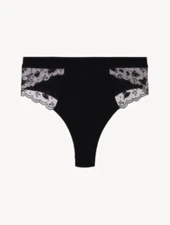 Slip Taille Haute De Couleur Onyx Avec Tulle Brodé-Culotte Taille Haute-MIDNIGHT BOTANICA