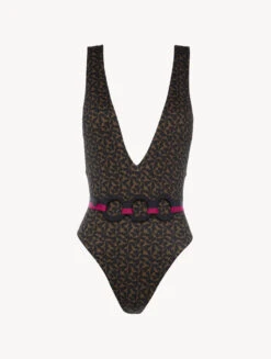 Maillot De Bain Une Pièce Avec Ceinture Vert Foncé Et Noir-Maillots De Bain-SUMMER WINDS