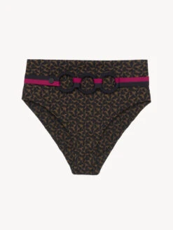 Bas De Maillot De Bain Taille Haute Avec Ceinture Vert Foncé Et Noir-Bikinis-SUMMER WINDS