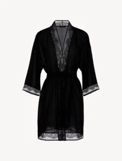 Robe De Chambre Courte En Soie Avec Dentelle Leavers-Lingerie De Nuit En Soie-HONEYCOMB SHADOWS