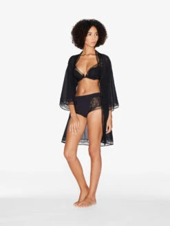 Robe De Chambre Courte En Soie Avec Dentelle Leavers-Lingerie De Nuit En Soie-HONEYCOMB SHADOWS -Mode Lingerie Boutique CFIPLM0060370 NRB010 3 37520 66767.1671631420