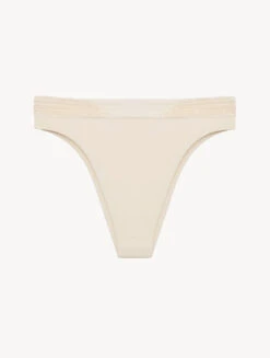 Bas De Maillot De Bain Tanga à Taille Haute Champagne Avec Broderie Perlée-Bikinis-LUCI DI CAPRI