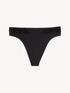 Bas De Maillot De Bain Tanga à Taille Haute Noir Avec Broderie Perlée-Bikinis-LUCI DI CAPRI