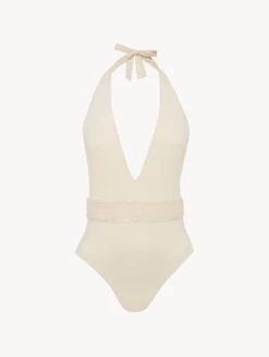 Maillot De Bain Champagne Avec Broderie Perlée-Maillots De Bain-LUCI DI CAPRI