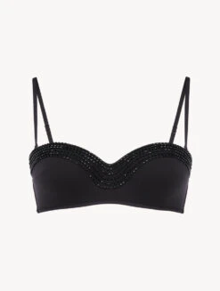 Soutien-gorge De Bain Bandeau Noir Avec Broderie Perlée-Bikinis-LUCI DI CAPRI