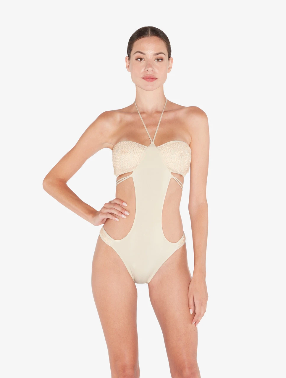 Trikini Champagne Avec Broderie Perlée-Bikinis-LUCI DI CAPRI 2 Trikini Champagne Avec Broderie Perlée-Bikinis-LUCI DI CAPRI – Image 2