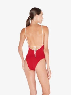 Maillot De Bain à Encolure En V Rouge Avec Motif Monogrammé-Maillots De Bain-SIGNATURE -Mode Lingerie Boutique CFIPLM0074280 RSW180 2 68526 63816.1690809677
