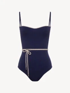 Maillot De Bain à Armatures Bleu Marine Avec Motif Monogrammé-Maillots De Bain-SIGNATURE