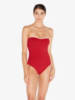 Maillot De Bain à Armatures Rouge Avec Motif Monogrammé-Maillots De Bain-SIGNATURE -Mode Lingerie Boutique CFIPLM007429 RSW180 3 82260 76005.1690809681