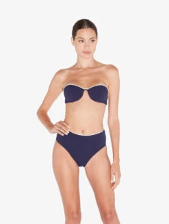 Soutien-gorge De Bain Bandeau Bleu Marine Avec Motif Monogrammé-Bikinis-SIGNATURE -Mode Lingerie Boutique CFIPLM007462 BLW042 3 74766 55104.1690809690